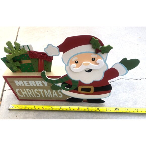 SANTA CLAUS WOODEN CHRISTMAS TABLETOP CENTERPIECE DECORE 14" X 8" - Picture 4 of 4